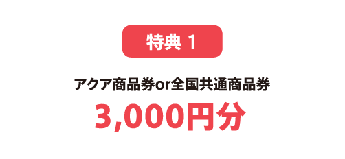特典1 アクア商品券or全国共通商品券3,000円分